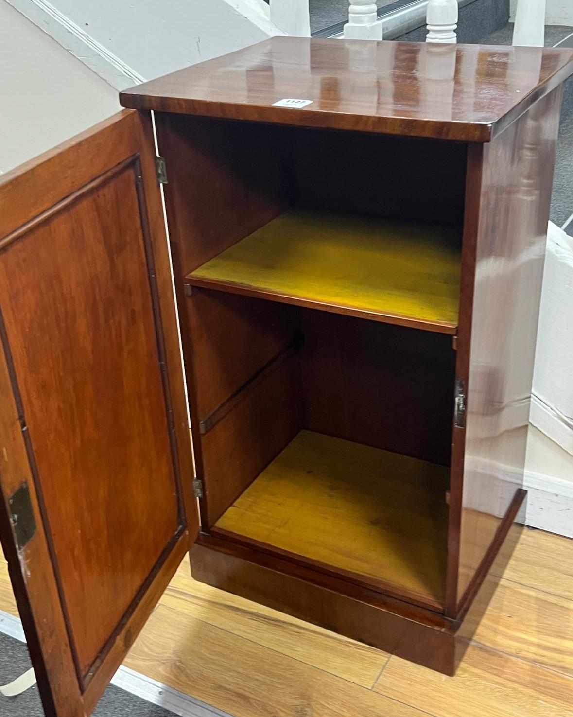 A Victorian mahogany pedestal cupboard, width 50cm, depth 42cm, height 86cm